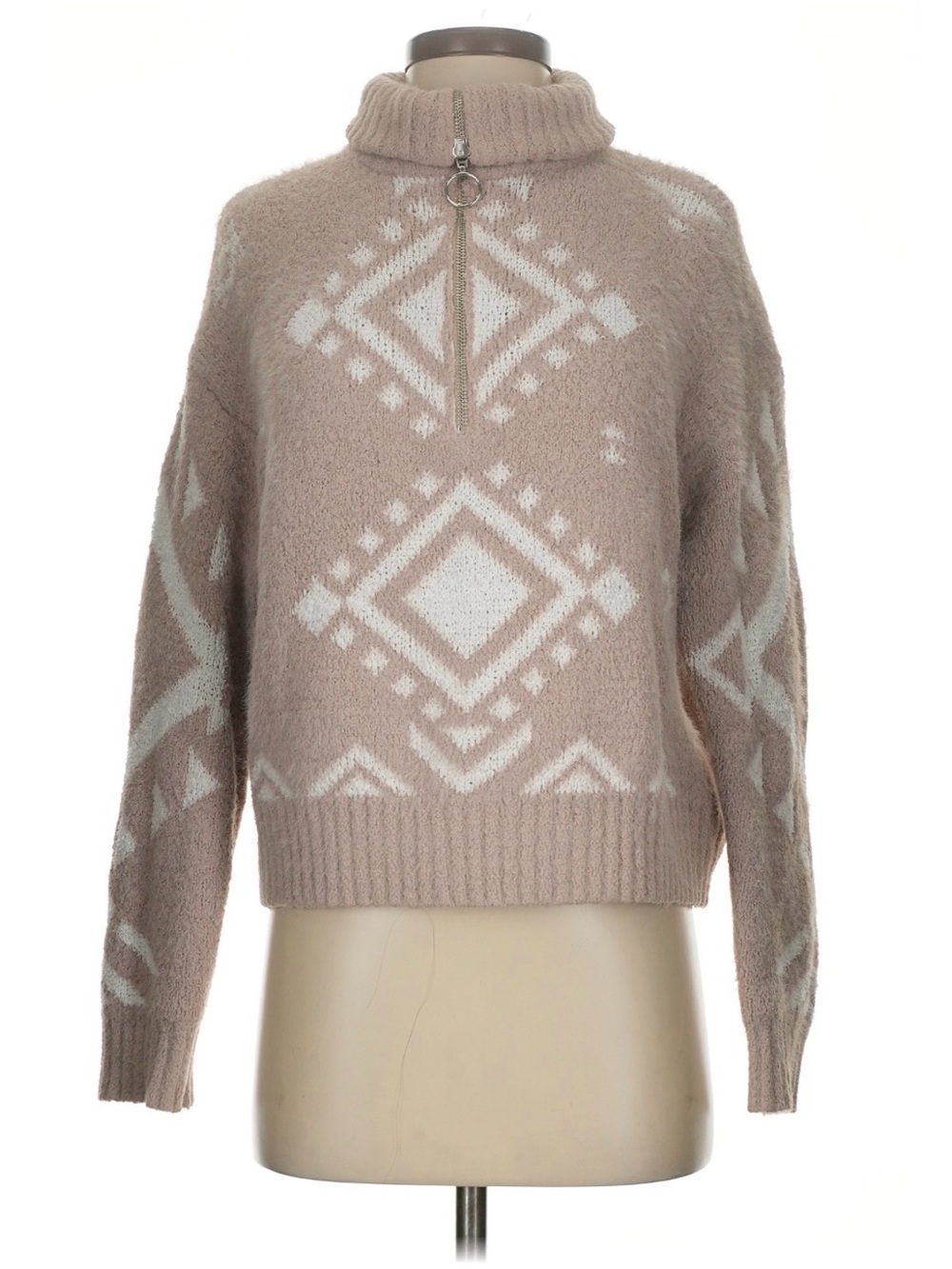 Jessica Simpson southwest boho cozy Sweater - Taupe & White XS